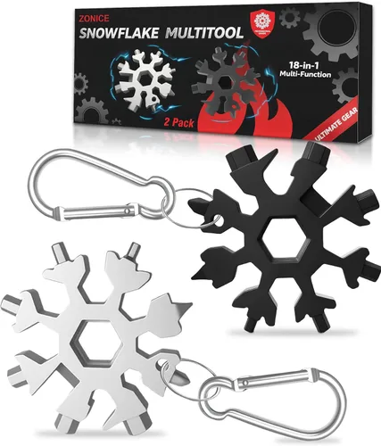 Vista 9 de ZONICE Multiherramienta 18 en 1 de copo de nieve – Acero inoxidable con abridor de botellas y llave, herramienta compacta EDC para camping, pesca