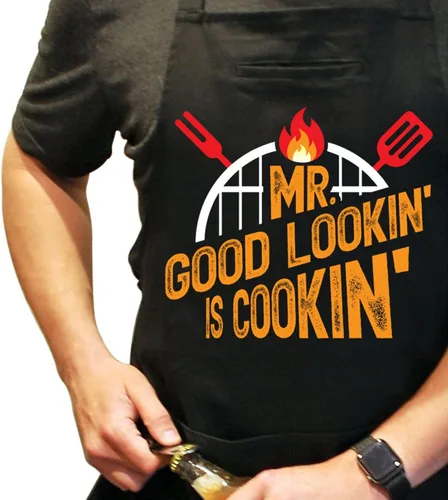 Vista 7 de Mr Good Lookin - Delantal de cocina, delantal de cocina para hombres, regalo ideal de Navidad o día del padre, juego de regalo o delantal solo