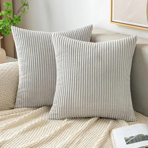 Vista 34 de EMEMA Fundas de Cojines Decorativos de Pana Suave a Rayas Cuadradas, Fundas de Almohadas de Primavera para Sofá, Dormitorio, Silla, Automóvil 16 x