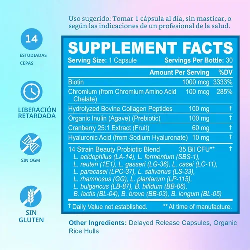 Vista 2 de BioEmblem Probióticos de belleza complejos de magnesio triple para mujer, surtido de 120 piezas, sin sabor
