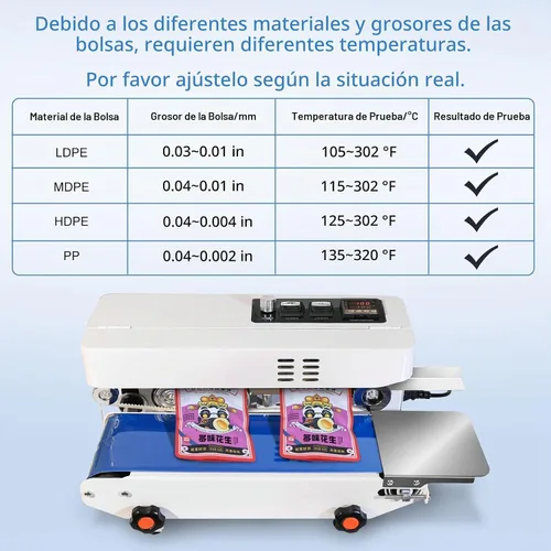 Vista 8 de Máquina selladora térmica comercial, máquina automática de sellado continuo de bandas de bolsas con control digital de temperatura, velocidad