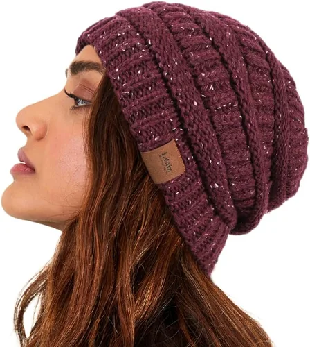 Vista 2 de Gorro de punto de invierno con forro de satén para mujer, gorro de cable holgado y sedoso, suave y cálido