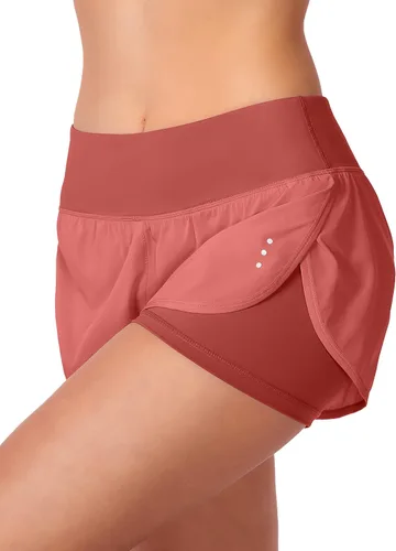 Vista 3 de Pantalones cortos para correr 2 en 1 para mujer para entrenamiento, atletismo, gimnasio, yoga cuenta con bolsillos para el teléfono.