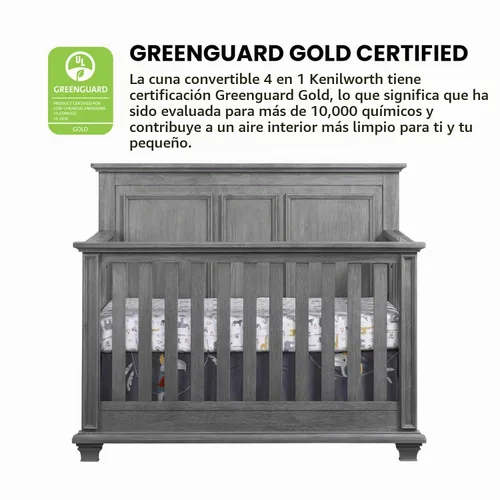 Vista 4 de Oxford Baby Kenilworth - Cuna convertible 4 en 1, gris grafito, certificado GreenGuard Gold