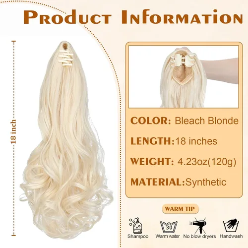 Vista 2 de Extensión de cola de caballo de 18 pulgadas, extensiones de cola de caballo sintéticas de aspecto natural, extensiones de cabello para mujer, rubio
