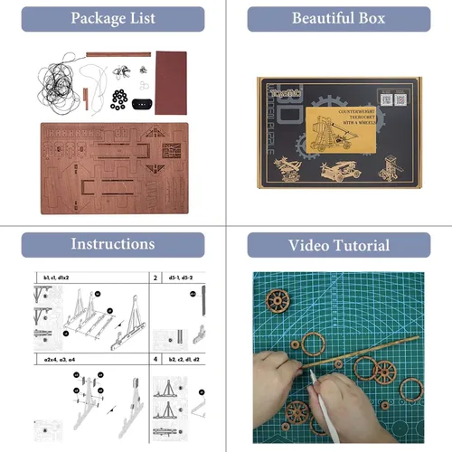 Vista 6 de Toystub - Rompecabezas de madera en 3D para bricolaje para adultos, kit de construcción de modelo de catapulta de trebuchet, kit de ingeniería