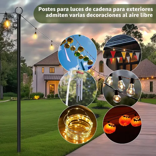 Vista 7 de Paquete de 2 postes de luz de cadena para exteriores, postes de luz de cadena de 10.5 pies para luces de cadena de luces, postes de luz de patio