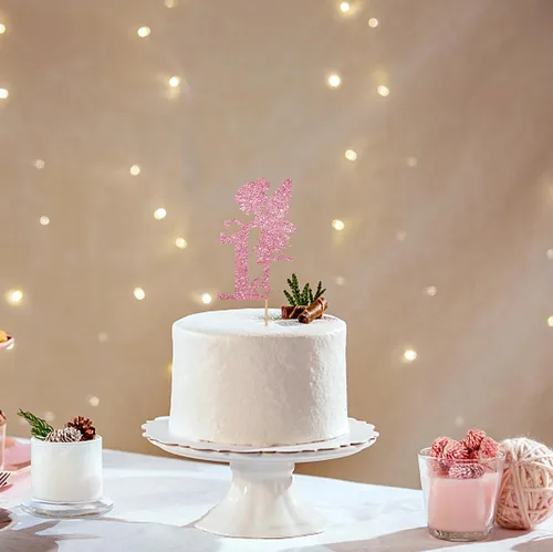 Vista 4 de Decoración para pastel de primer cumpleaños de hadas de oro rosa, decoración temática de hadas de jardín para primer aniversario/fiesta