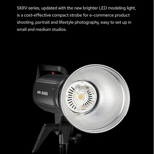 Vista 3 de Godox SK400II-V SK400II V 400Ws 5700±200K luz estroboscópica, sistema inalámbrico X 2.4G integrado, panel LCD transparente, con lámpara de modelado
