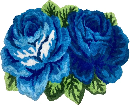 Vista 26 de Alfombrilla Abreeze con 4 rosas, alfombrillas con diseño de flores azul, hecha a mano, antideslizante (no se desliza), alfombrilla moderna, de puede
