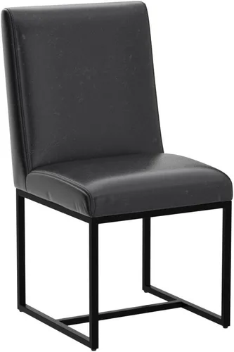 Vista 5 de Juego de 2 sillas de comedor modernas de tela, tapizadas de piel sintética, sillas de cocina sin brazos de mediados de siglo con patas negras