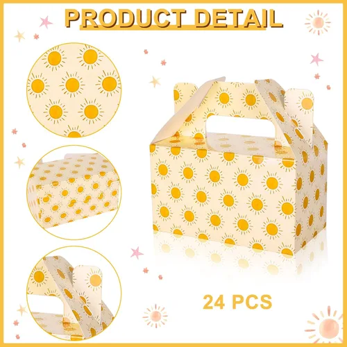 Vista 3 de Whaline 24 cajas de regalo bohemias para el sol, acuarela, sol, caramelo, pastel, con asas, bonitas cajas de cartón para regalos de baby shower