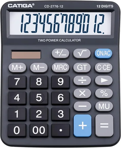 Vista 19 de CATIGA CD-2786 - Calculadora de escritorio de 12 dígitos con pantalla LCD grande y botón sensible, energía solar dual y batería, función estándar