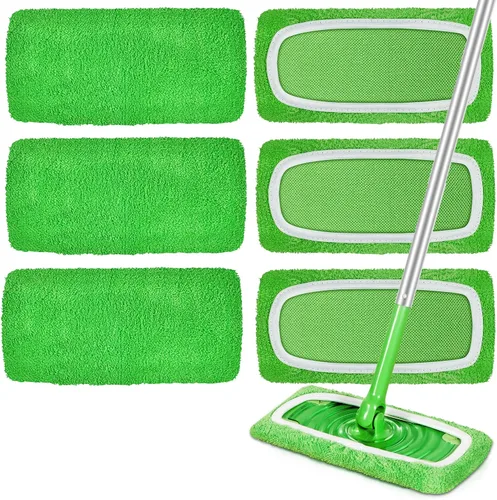 Vista 10 de 6 almohadillas de microfibra reutilizables compatibles con Swiffer Sweeper, paños de barrido en seco y paños húmedos, almohadillas lavables