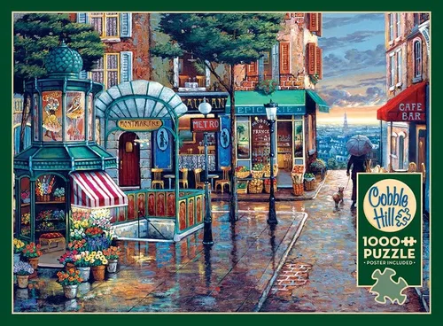 Vista 5 de Cobble Hill - Rompecabezas de 1000 piezas, paseo de día lluvioso, póster de muestra incluido