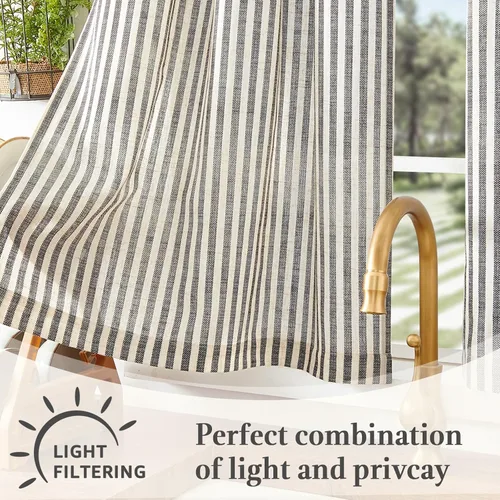 Vista 6 de jinchan - Cortinas de lino a rayas para cocina de 20 pulgadas de largo, cortinas de varios niveles, estilo granja moderna de café, tratamientos