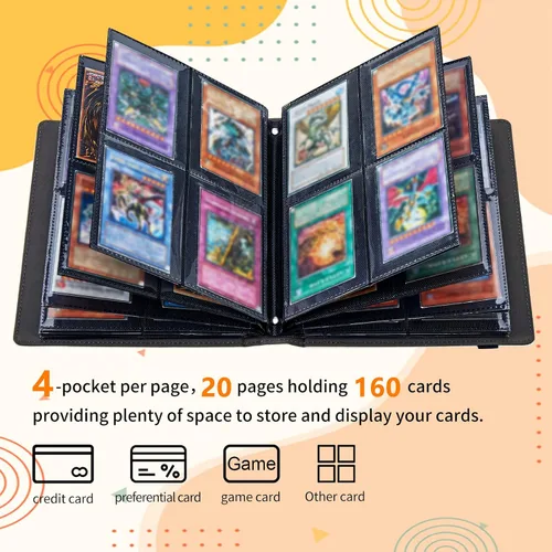 Vista 5 de Rading - Carpeta de tarjetas para Pokémon, béisbol, fútbol, hockey, fútbol, deporte, TCG, MTG, Yugioh, tarjetero con 4 bolsillos, funda de 160