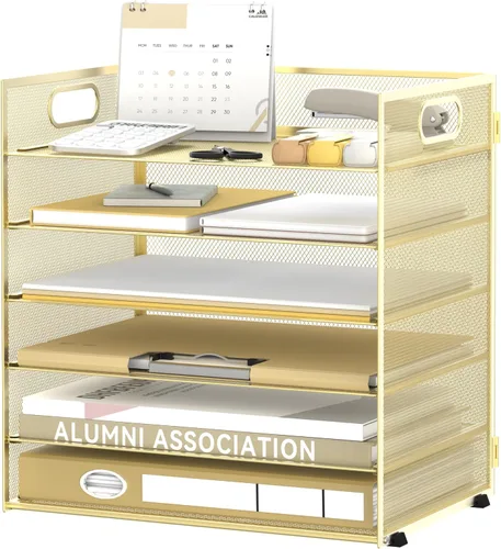Vista 9 de Daltack Organizador de papel de 6 niveles para escritorio, organizador de bandejas de papel para escritorios, organizadores de archivos de Negro