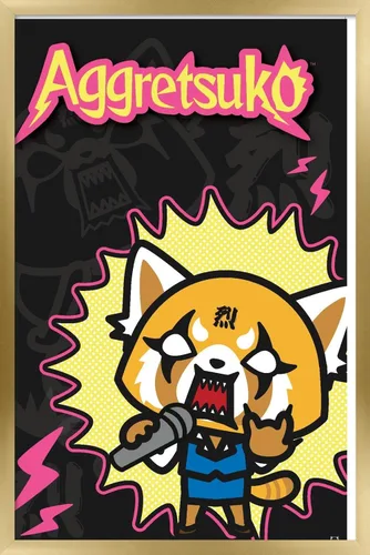 Vista 18 de Trends International Aggretsuko Rock Out - Póster de pared, 22.4 pulgadas de largo x 14.7 pulgadas, versión enmarcada en madera de granero