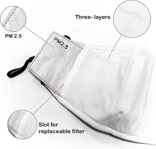 Vista 5 de 1 cubrebocas de tela de bulldog francés, 3 capas, pasamontañas con trabillas ajustables para las orejas, para hombres, mujeres, adultos, amantes