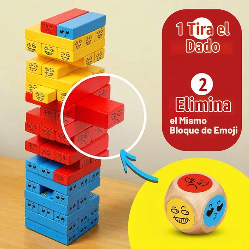 Vista 6 de Juego de fiesta de bloques de torre de caída, juego de apilamiento de madera de 121 piezas, 60 bloques, 60 tarjetas, 1 dado, miles de combos