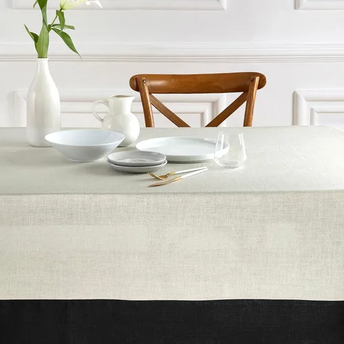 Vista 6 de Solino Home Mantel 100% lino, 60 x 120 in, borde negro y natural
