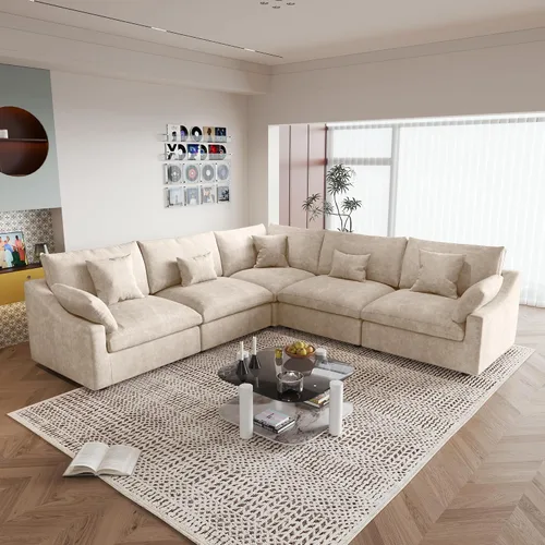 Vista 63 de Sofá seccional de 83 pulgadas para sala de estar, sofá modular relleno de plumón, sofás en forma de L con otomana, sofá convertible, fundas de sofá