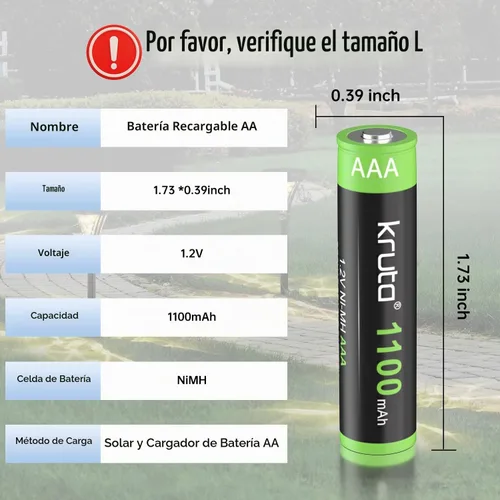 Vista 6 de Luces solares AAA 1100 mAh de alta capacidad 1.2 V Ni-MH recargable AAA batería solar para luces solares al aire libre, cadena de luces de batería