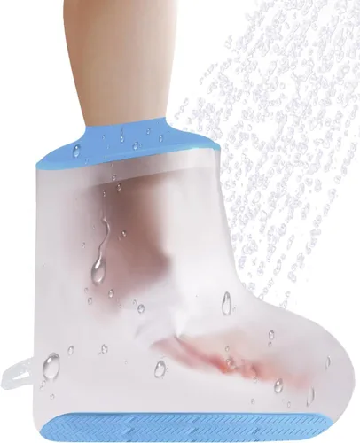 Vista 9 de CureSquad Funda impermeable para pantorrilla de adulto, manga protectora impermeable ancha, tiras antideslizantes dobles con ranuras profundas