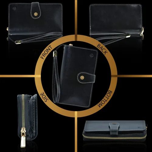 Vista 5 de Leather SR Cartera de cuero de grano superior para mujer de gran capacidad con bloqueo RFID 24 ranuras para tarjetas 9 compartimentos