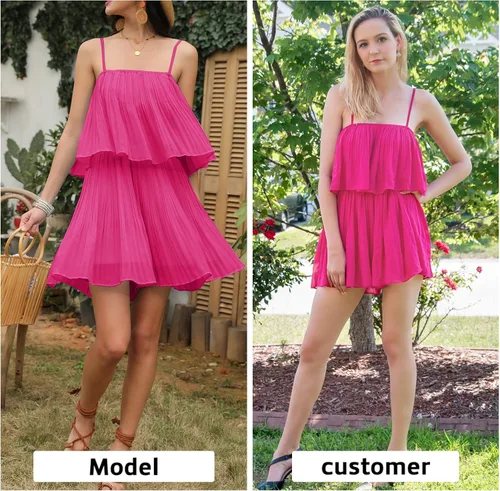 Vista 3 de EXLURA Enterizo de verano para mujer 2026, con tirantes delgados, plisado, traje de vacaciones en la playa, traje corto de crucero a la moda