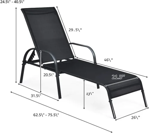 Vista 2 de Giantex Silla de Salón para Patio, Tumbona para Exteriores con Respaldo de 5 Posiciones Ajustables, Marco de Acero Resistente, Sillón Reclinable