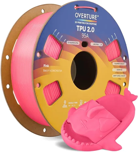 Vista 64 de OVERTURE - Filamento de TPU de 1/16 pulgadas, rollo flexible de poliuretano termoplástico, impresora 3D suave, 95A, carrete de 2.2 libras, precisión
