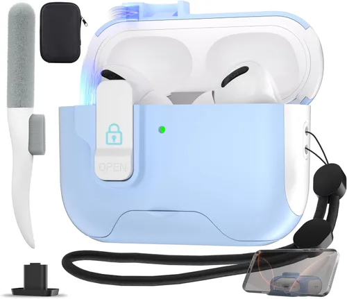 Vista 32 de Maxjoy Funda protectora para AirPods Pro 3 con kit de limpieza, funda rígida militar con bloqueo que absorbe los golpes, azul oscuro
