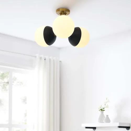 Vista 3 de Modway Stellar - Lámpara de techo semiempotrada de 3 luces en latón satinado ópalo, color marrón