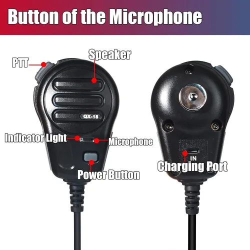 Vista 2 de PTT - Micrófono con cable para la aplicación ZELLO, compatible con iOS y Android con batería de 800 mAh, cable de carga, adaptador tipo C, soporte