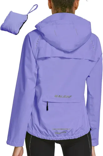 Vista 13 de Baleaf - Chaquetas impermeables para mujer, cortavientos reflectantes, plegables, ligeras, para correr, ciclismo, con capucha