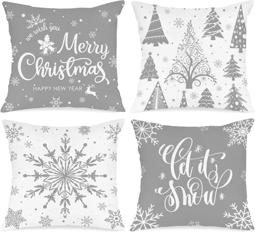 Vista 20 de Lanpn Fundas de Cojín Lumbar Navideñas de 12x20, 4 piezas, Blanco y Negro Feliz Navidad Xmas Invierno Copo de Nieve Fundas de Almohada de Cojín