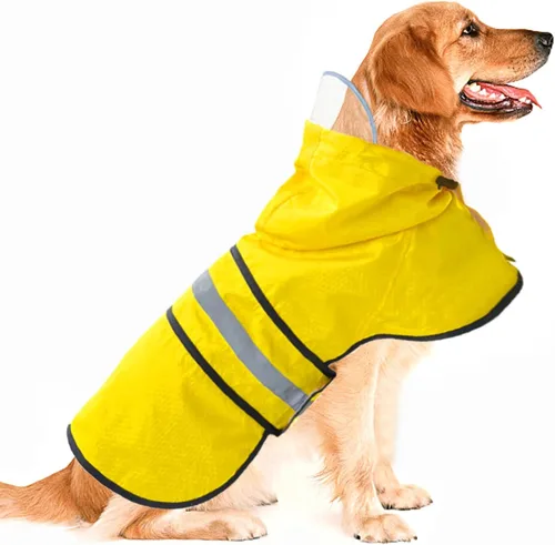 Vista 23 de Impermeable para Perros Resistente al Agua Reflectante - Poncho Ligero Transpirable con Capucha Abrigo Chaqueta de Lluvia con Correa Ajustable