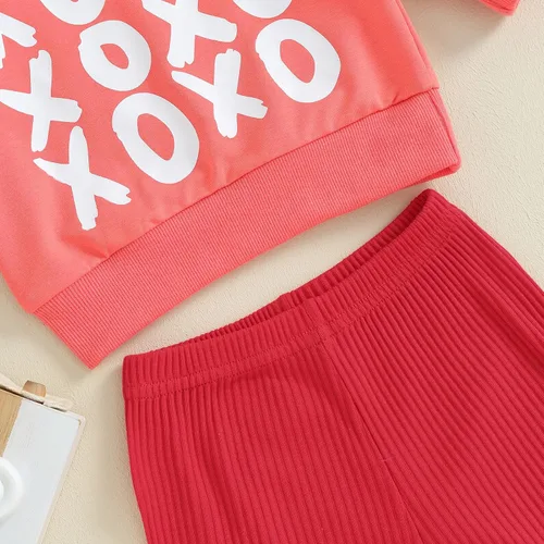 Vista 8 de Conjunto de sudadera de manga larga con estampado de corazón dulce y pantalones acampanados para el día de San Valentín