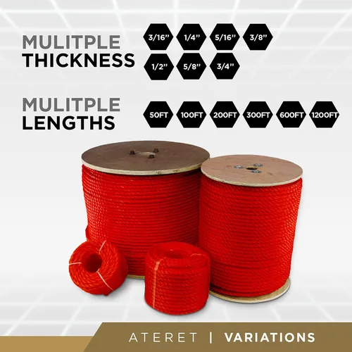 Vista 38 de ATERET Cuerda de Polipropileno Trenzada de 3 Hebras Color Tostado Monofilamento I 1-1/2" x 20 Pies I 19,350 lbs. Resistencia a la Tracción I Cordón