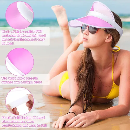 Vista 2 de Jeyiour 12 piezas de visera transparente de PVC, visera de protección UV, visera de póquer, visera transparente para playa, golf, visera turística