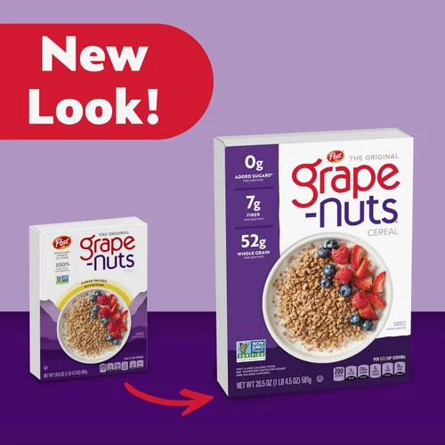 Vista 4 de Grape-Nuts Cereal de desayuno original, cereal crujiente de trigo integral y cebada, proyecto verificado sin OMG, caja de 20.5 onzas