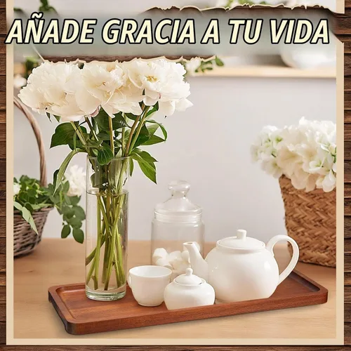 Vista 6 de Marsui - Paquete de 10 bandejas rectangulares de madera maciza, acacia Tablas de madera para exhibición de alimentos, mango ranurado, plato