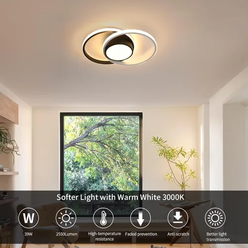 Vista 5 de AUA Lámpara de techo moderna, lámpara LED de montaje empotrado de 39 W, 15.7 pulgadas, 3000 K, redonda cerca de techo, para dormitorio, pasillo