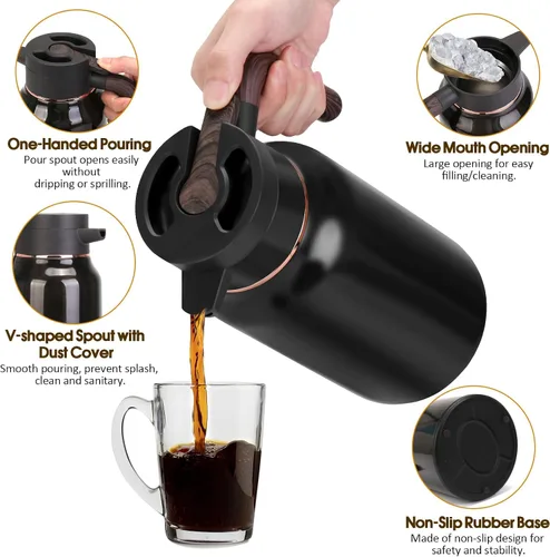 Vista 11 de Jarra térmica de café de 68 onzas, jarras de acero inoxidable para líquidos calientes las 24 horas, jarras de café aisladas para mantener el café