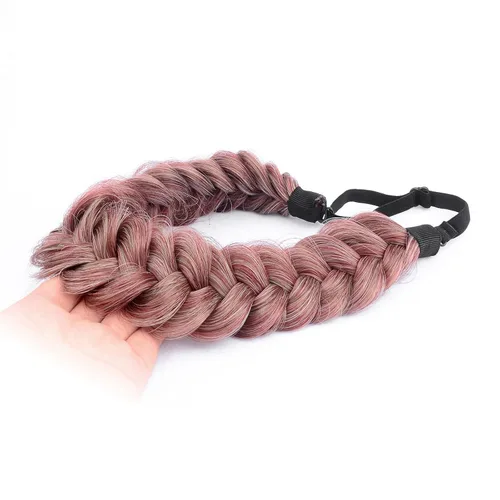 Vista 16 de Diadema ancha y despeinada de 2 mechones de cabello sintético trenzado, accesorio de belleza para mujeres y niñas, 62g/2.1 oz (caoba)