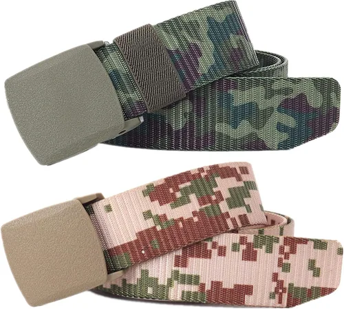 Vista 23 de Cinturón para hombre, cinturón táctico militar de nailon con hebilla sin metal, paquete de 2