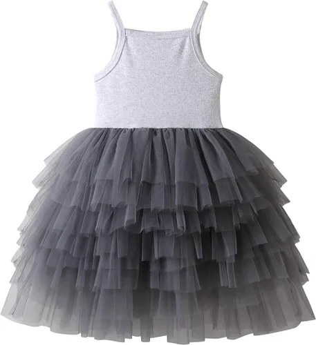 Vista 8 de DXTON Vestidos de verano sin mangas para niñas, con correa de tutú, tejido con 8 capas, mezcla de algodón esponjoso para fiestas de cumpleaños, de 3
