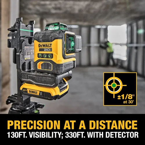 Vista 4 de DEWALT Nivel láser máximo de 20 V, láser de línea cruzada, 3X360, verde, solo herramienta (DCLE34031B)
